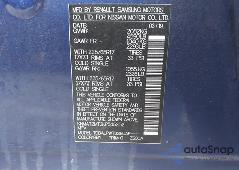 2019 Nissan Rogue S z USA, uszkodzony, nr VIN KNMAT2MT2KP545252